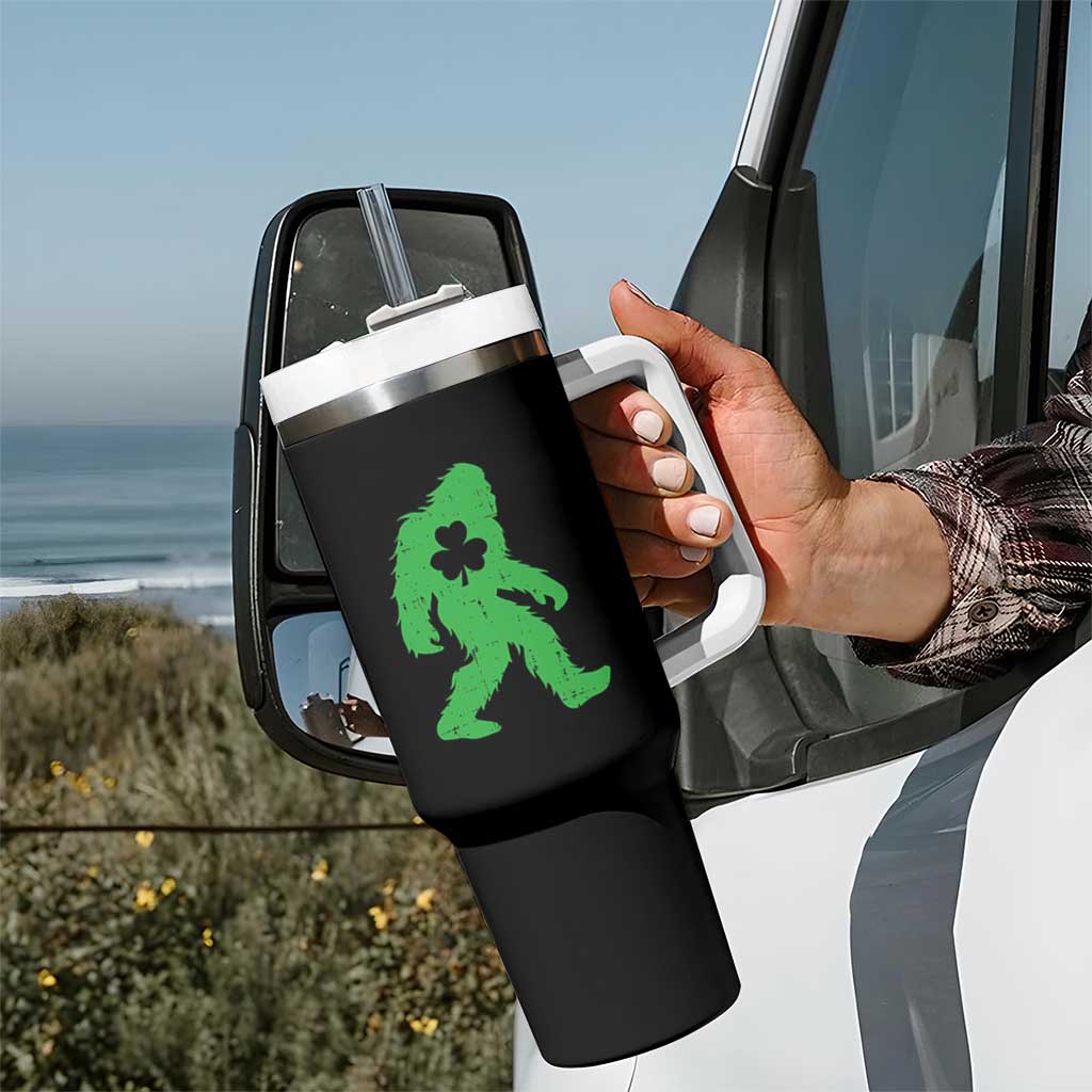 St Patricks Day Bigfoot Tumbler With Handle Sasquatch Lucky Shamrock