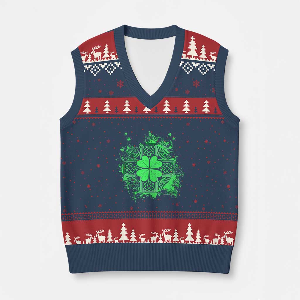 Celtic Knot Irish Shamrock V-Neck Knit Sweater Vest St Patricks Day - Wonder Print Shop