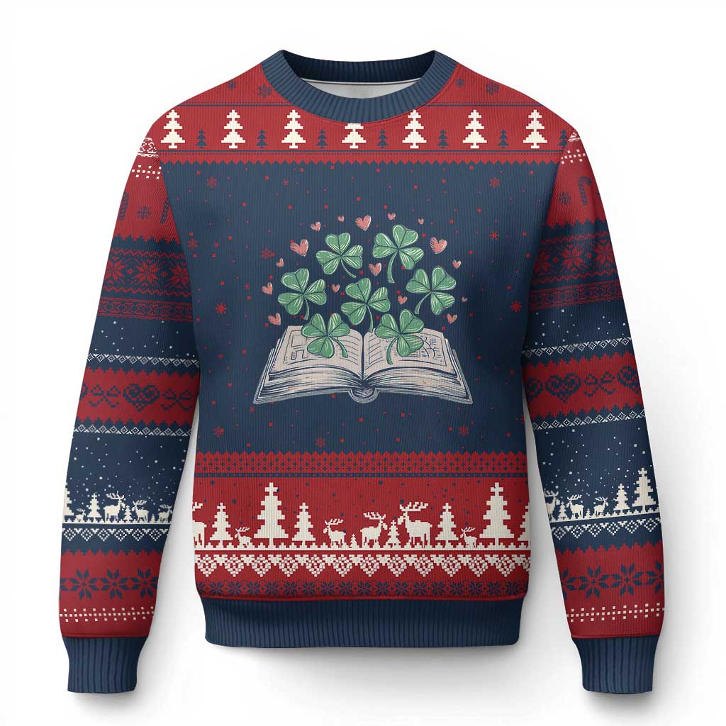 St Patricks Day Book Lover Ugly Christmas Sweater Librarian Core Lucky Shamrocks - Wonder Print Shop