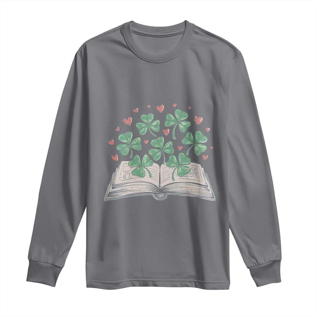 St Patricks Day Book Lover Long Sleeve Shirt Librarian Core Lucky Shamrocks