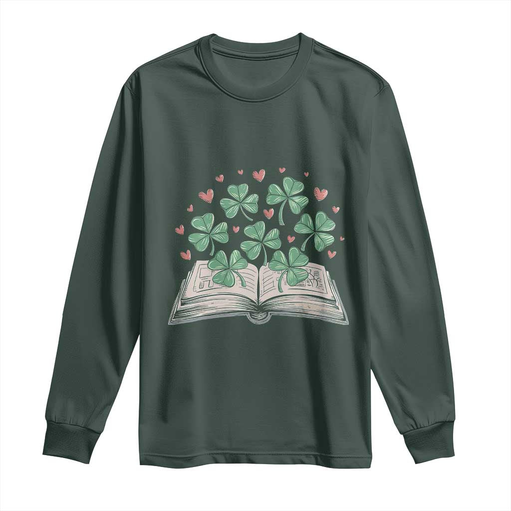 St Patricks Day Book Lover Long Sleeve Shirt Librarian Core Lucky Shamrocks