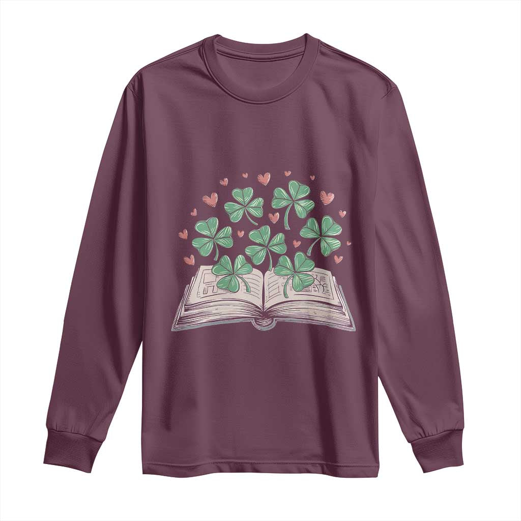 St Patricks Day Book Lover Long Sleeve Shirt Librarian Core Lucky Shamrocks