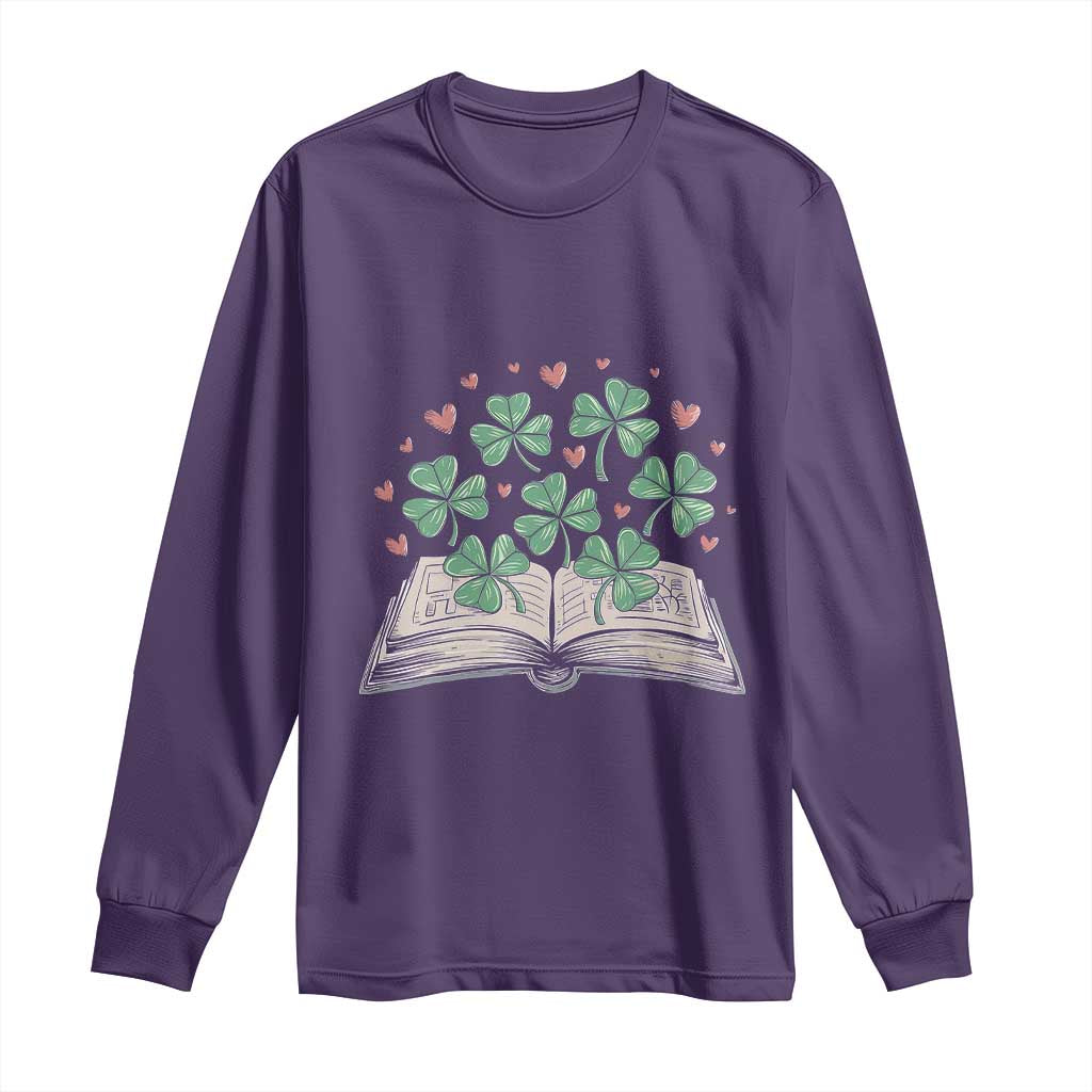 St Patricks Day Book Lover Long Sleeve Shirt Librarian Core Lucky Shamrocks