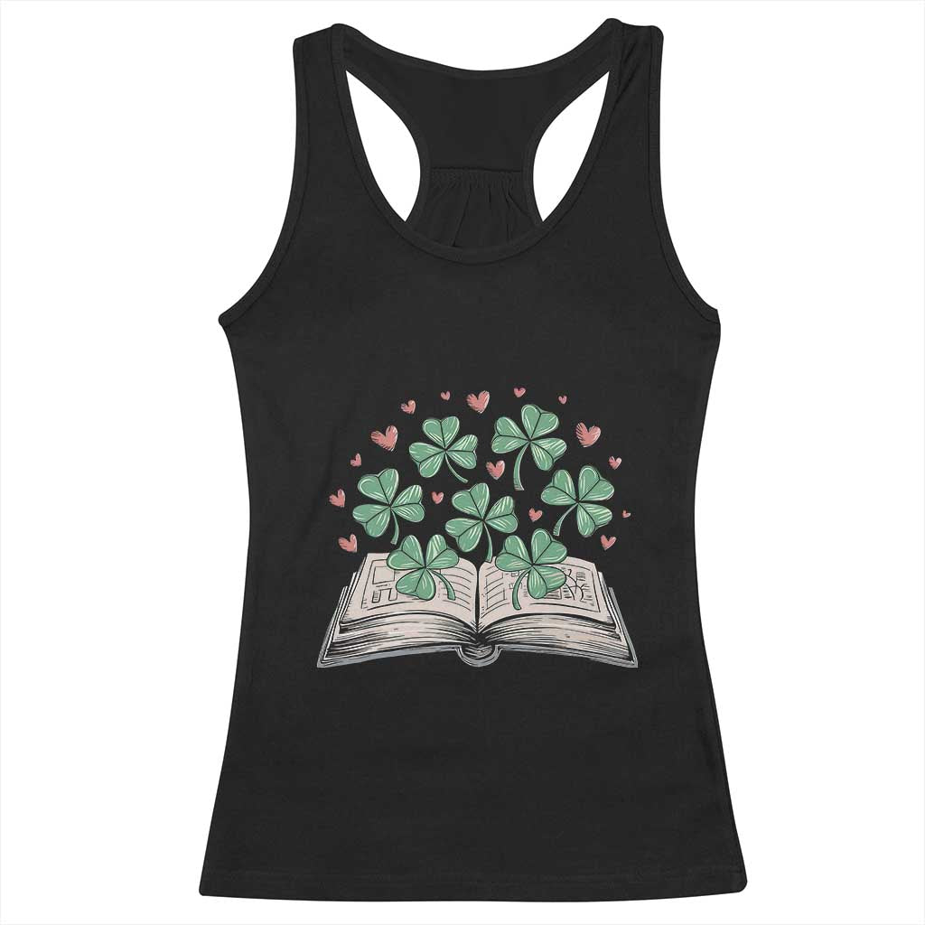 St Patricks Day Book Lover Racerback Tank Top Librarian Core Lucky Shamrocks