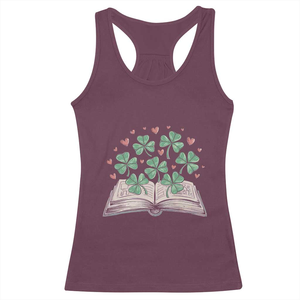 St Patricks Day Book Lover Racerback Tank Top Librarian Core Lucky Shamrocks