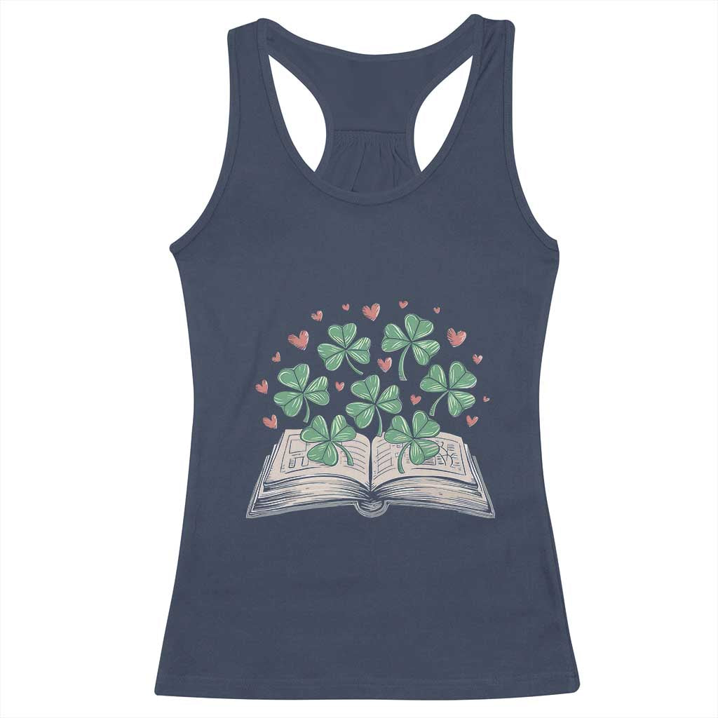 St Patricks Day Book Lover Racerback Tank Top Librarian Core Lucky Shamrocks