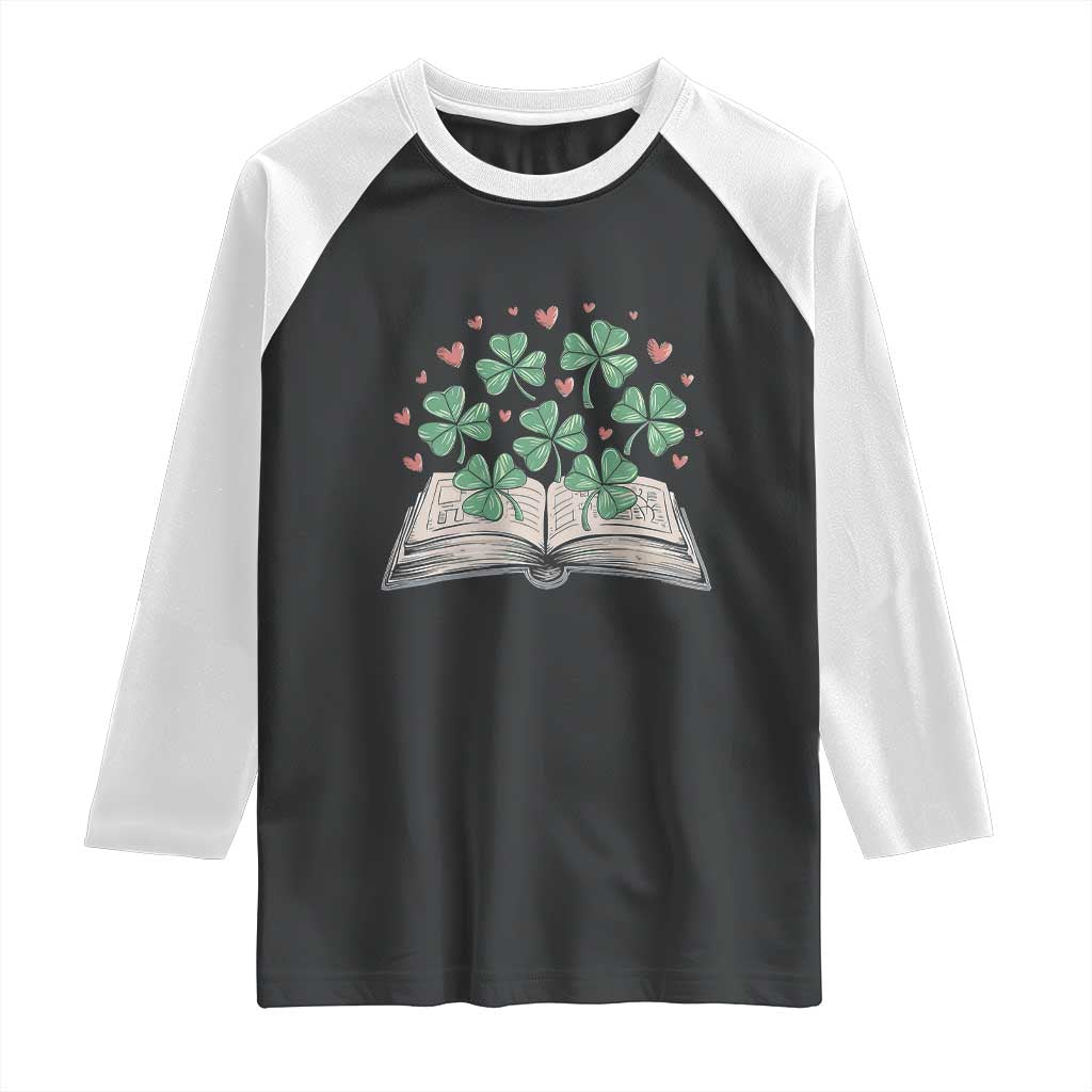 St Patricks Day Book Lover Raglan Shirt Librarian Core Lucky Shamrocks