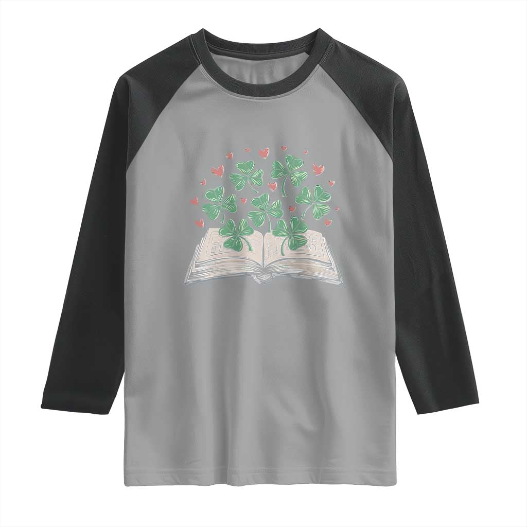 St Patricks Day Book Lover Raglan Shirt Librarian Core Lucky Shamrocks