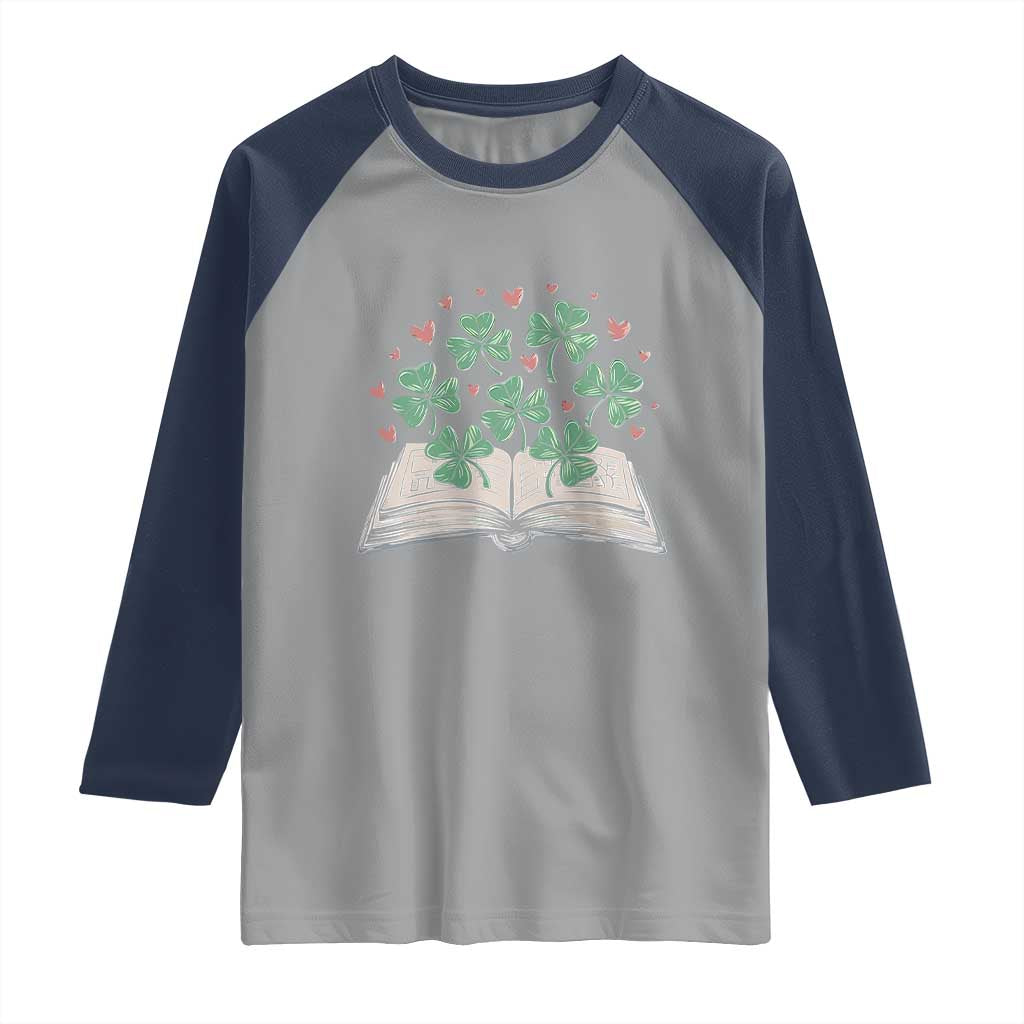 St Patricks Day Book Lover Raglan Shirt Librarian Core Lucky Shamrocks