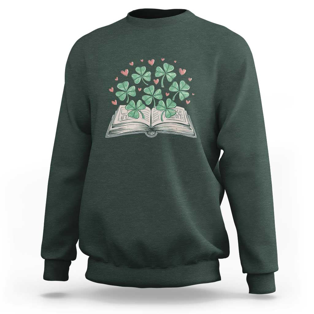 St Patricks Day Book Lover Sweatshirt Librarian Core Lucky Shamrocks
