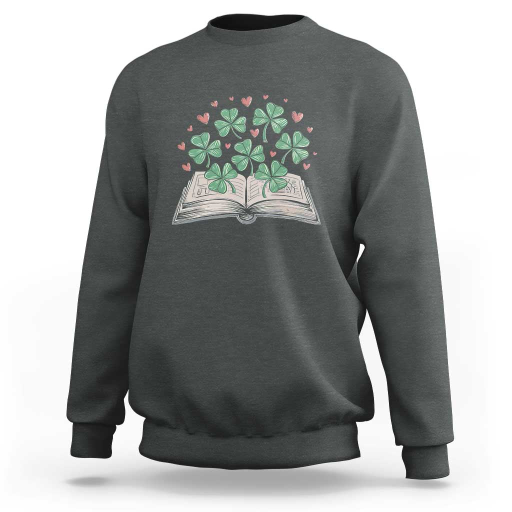 St Patricks Day Book Lover Sweatshirt Librarian Core Lucky Shamrocks