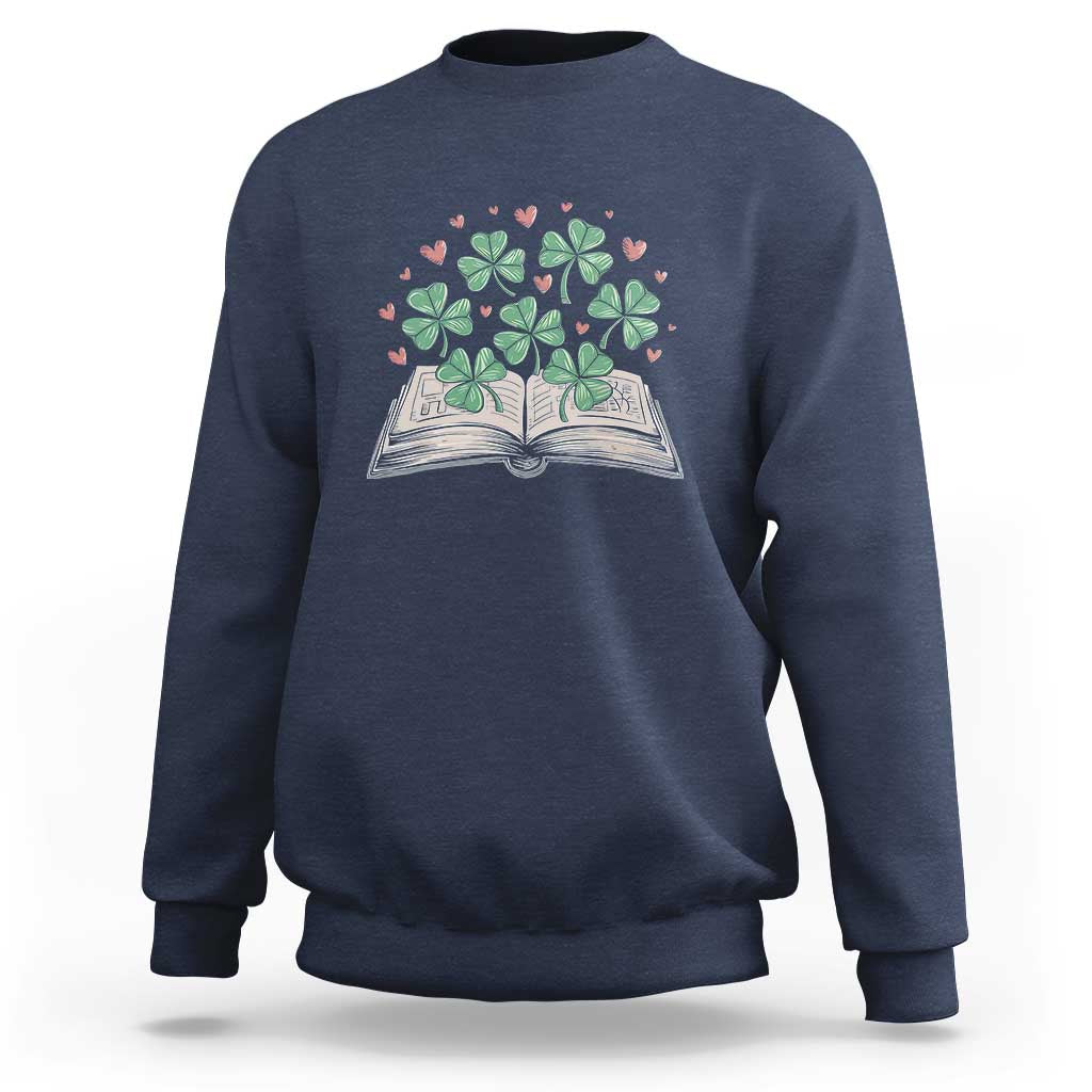 St Patricks Day Book Lover Sweatshirt Librarian Core Lucky Shamrocks