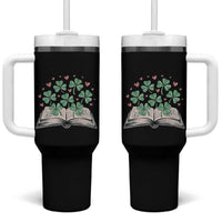 St Patricks Day Book Lover Tumbler With Handle Librarian Core Lucky Shamrocks