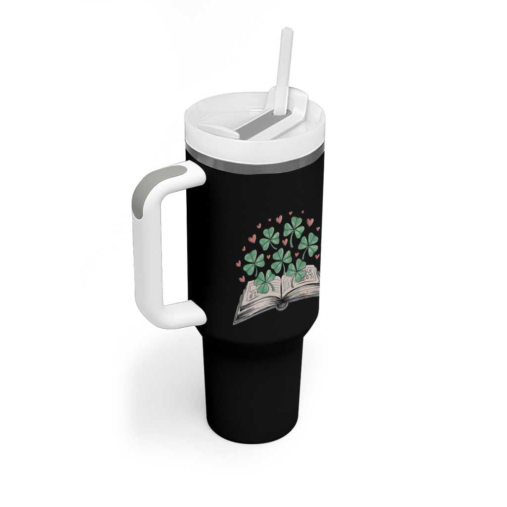 St Patricks Day Book Lover Tumbler With Handle Librarian Core Lucky Shamrocks
