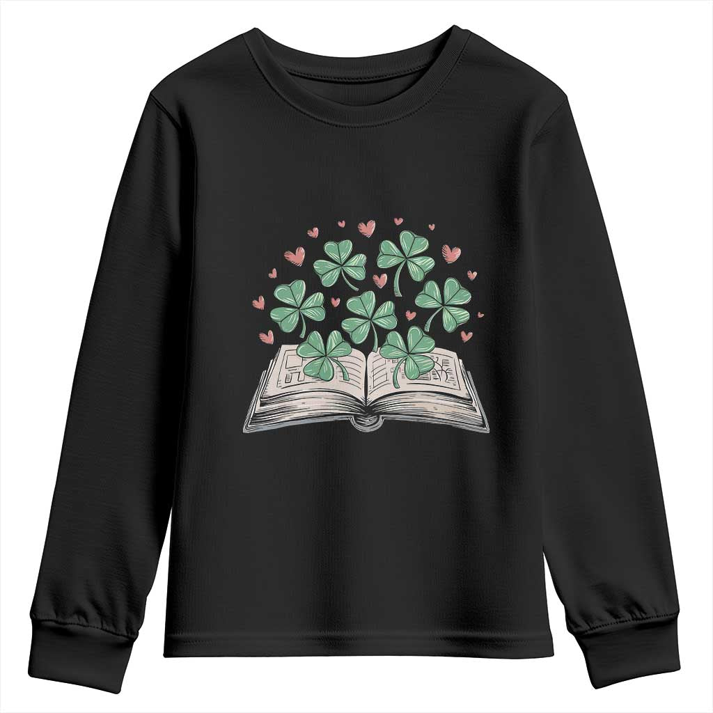 St Patricks Day Book Lover Youth Sweatshirt Librarian Core Lucky Shamrocks