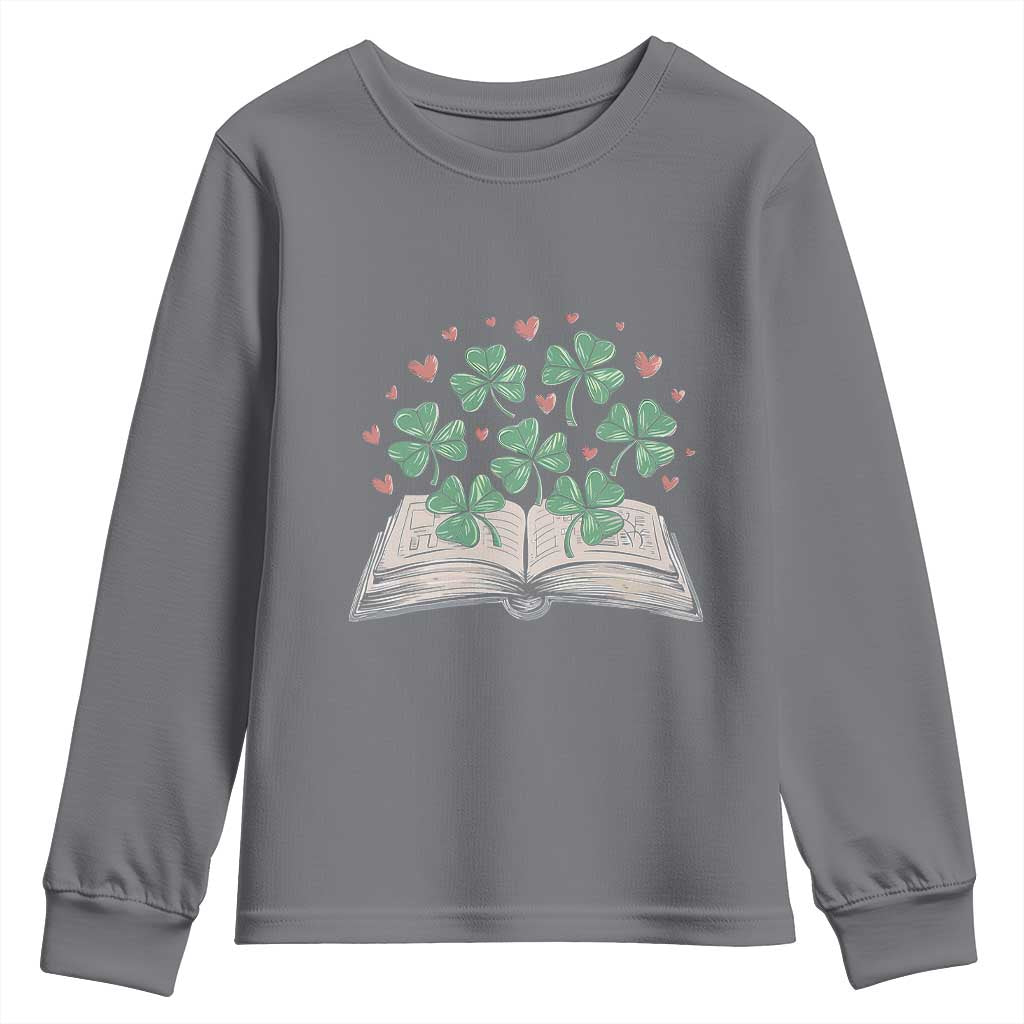 St Patricks Day Book Lover Youth Sweatshirt Librarian Core Lucky Shamrocks