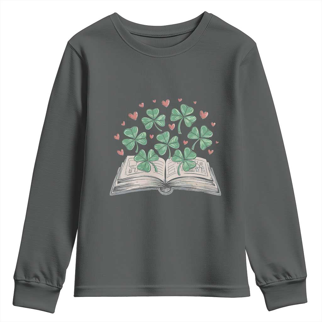 St Patricks Day Book Lover Youth Sweatshirt Librarian Core Lucky Shamrocks