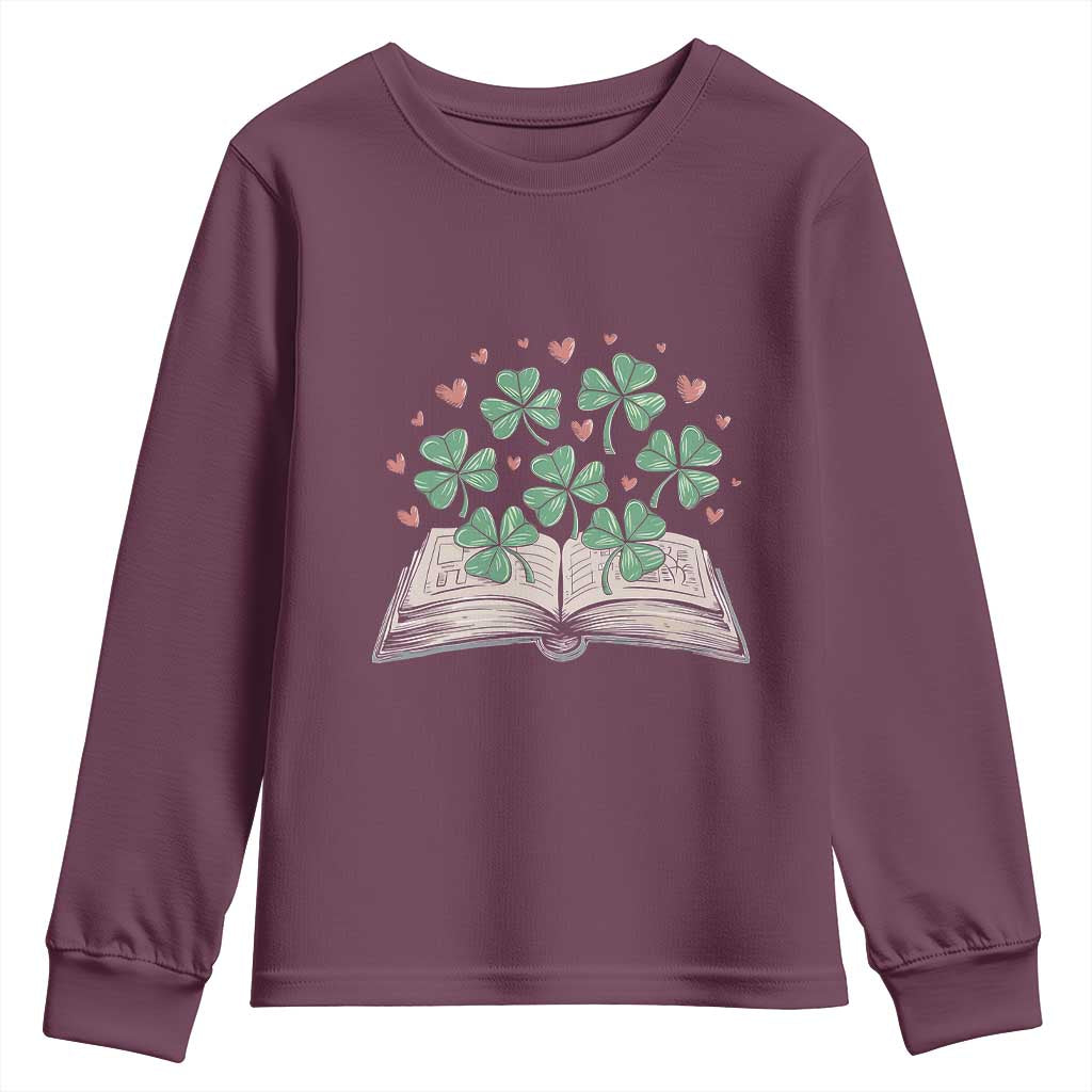 St Patricks Day Book Lover Youth Sweatshirt Librarian Core Lucky Shamrocks