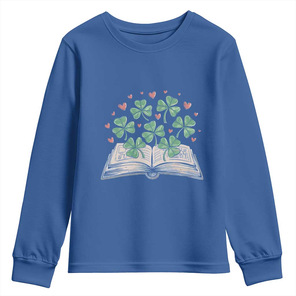 St Patricks Day Book Lover Youth Sweatshirt Librarian Core Lucky Shamrocks