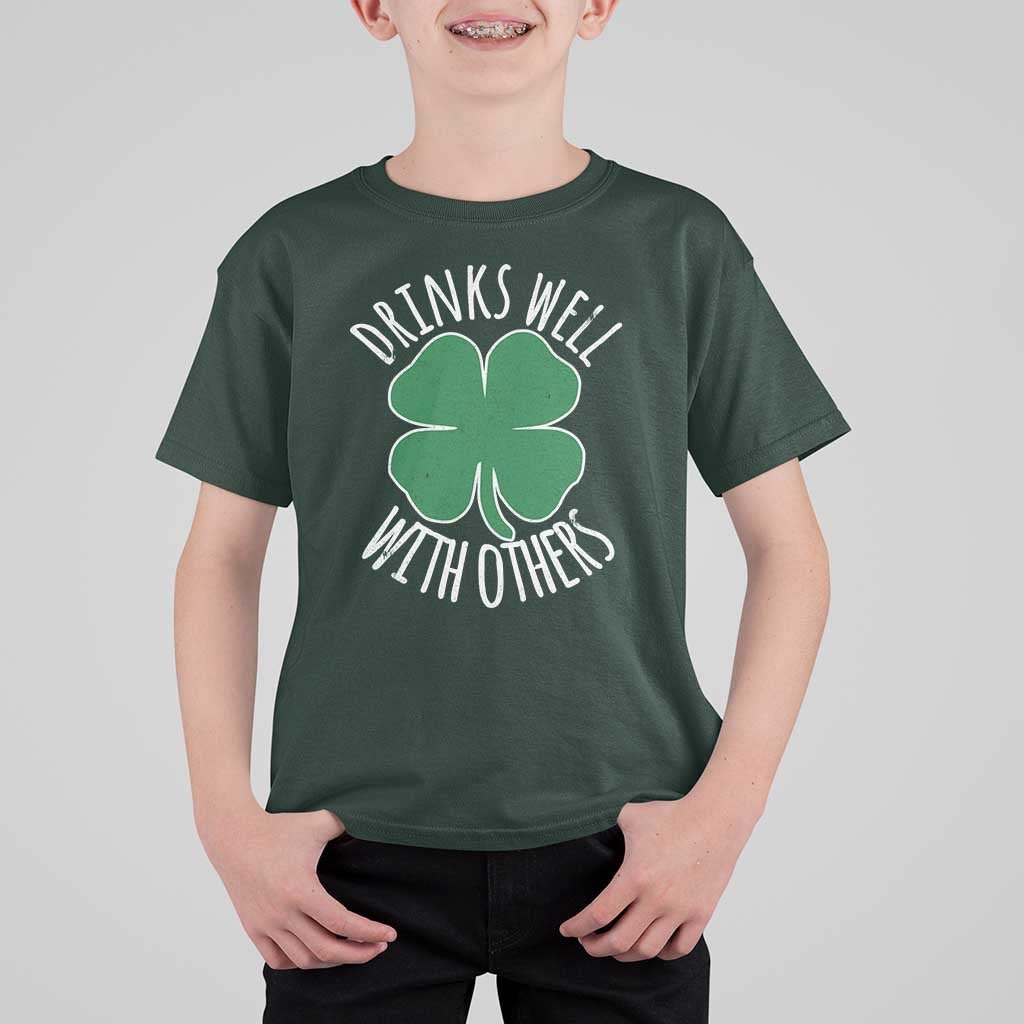 Funny St Patricks Day Drinking T Shirt For Kid Drinks Well With Others Drunk Beer Lucky Shamrock