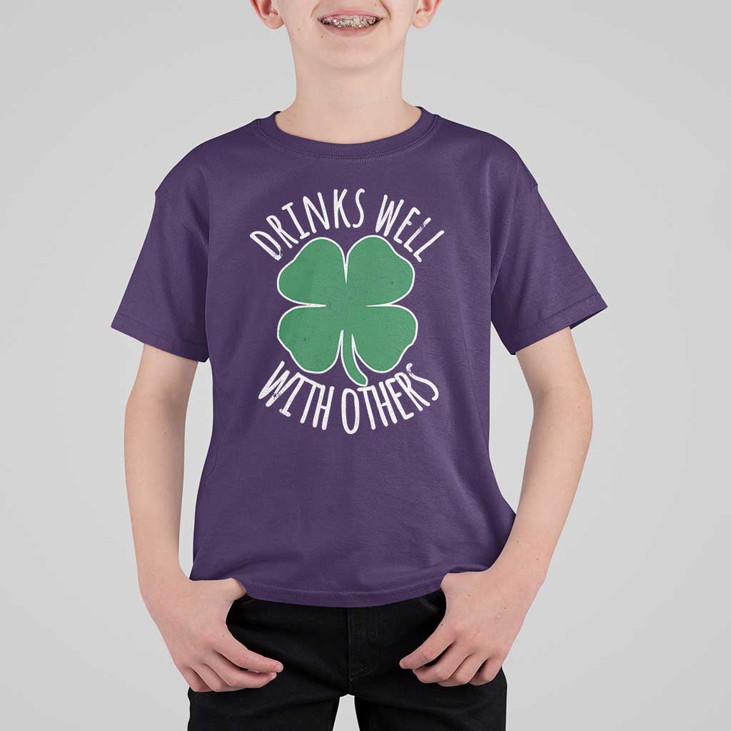 Funny St Patricks Day Drinking T Shirt For Kid Drinks Well With Others Drunk Beer Lucky Shamrock