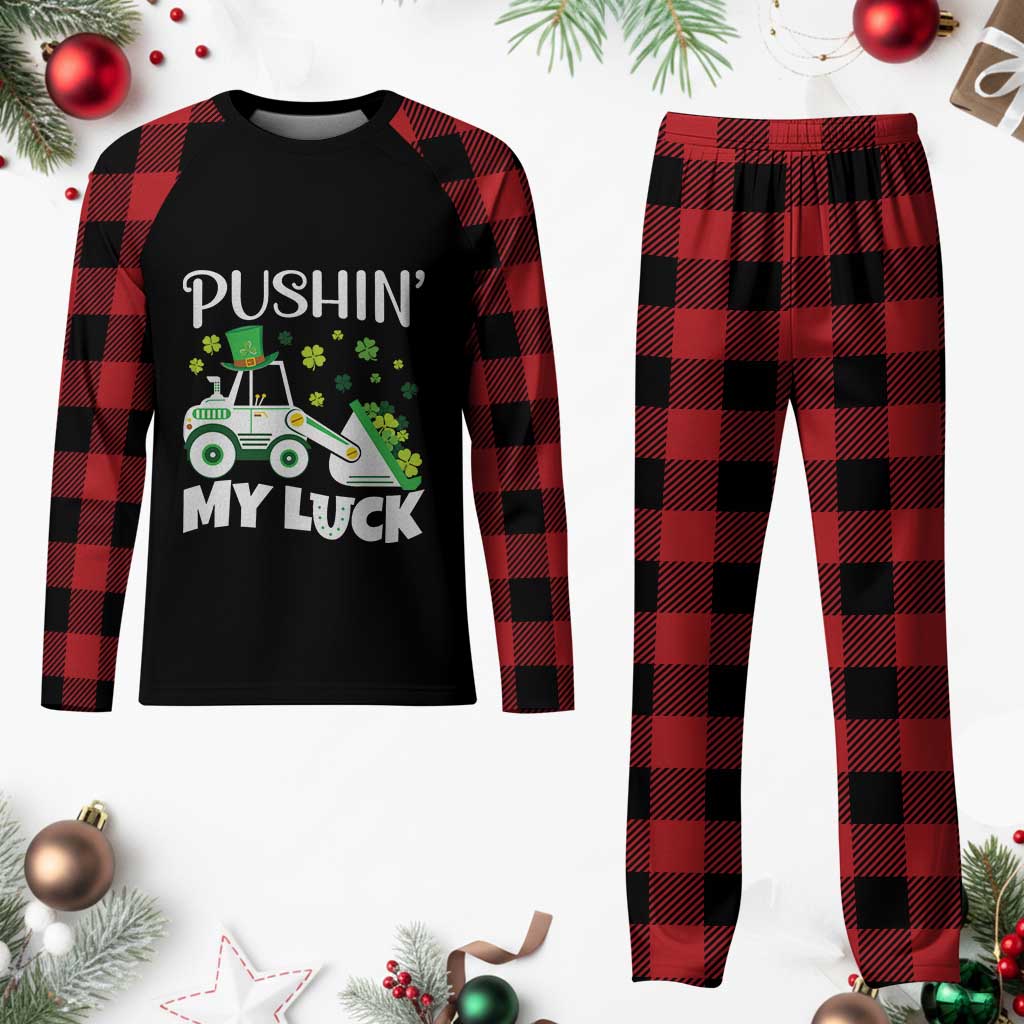 St Patricks Day Boys Truck Plaid Pajama Set Pushing My Luck Tractor Toy Lover - Wonder Print Shop