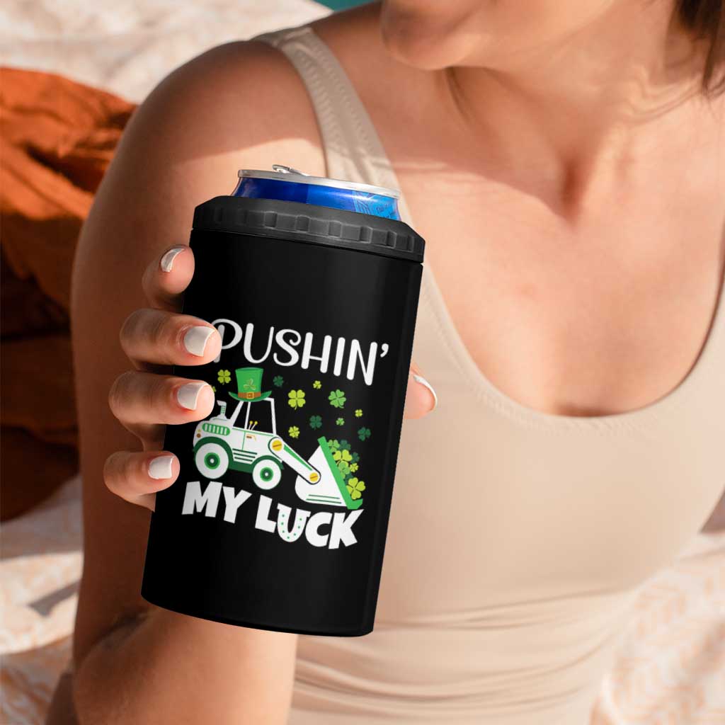 St Patricks Day Boys Truck 4 in 1 Can Cooler Tumbler Pushing My Luck Tractor Toy Lover