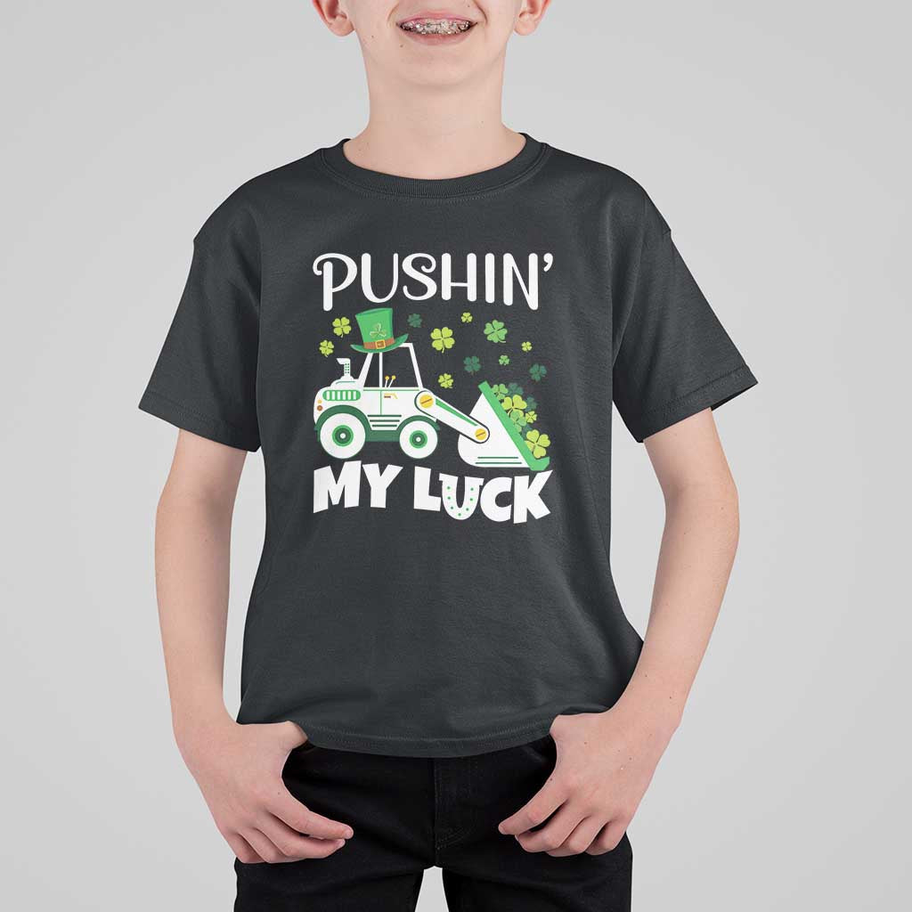 St Patricks Day Boys Truck T Shirt For Kid Pushing My Luck Tractor Toy Lover