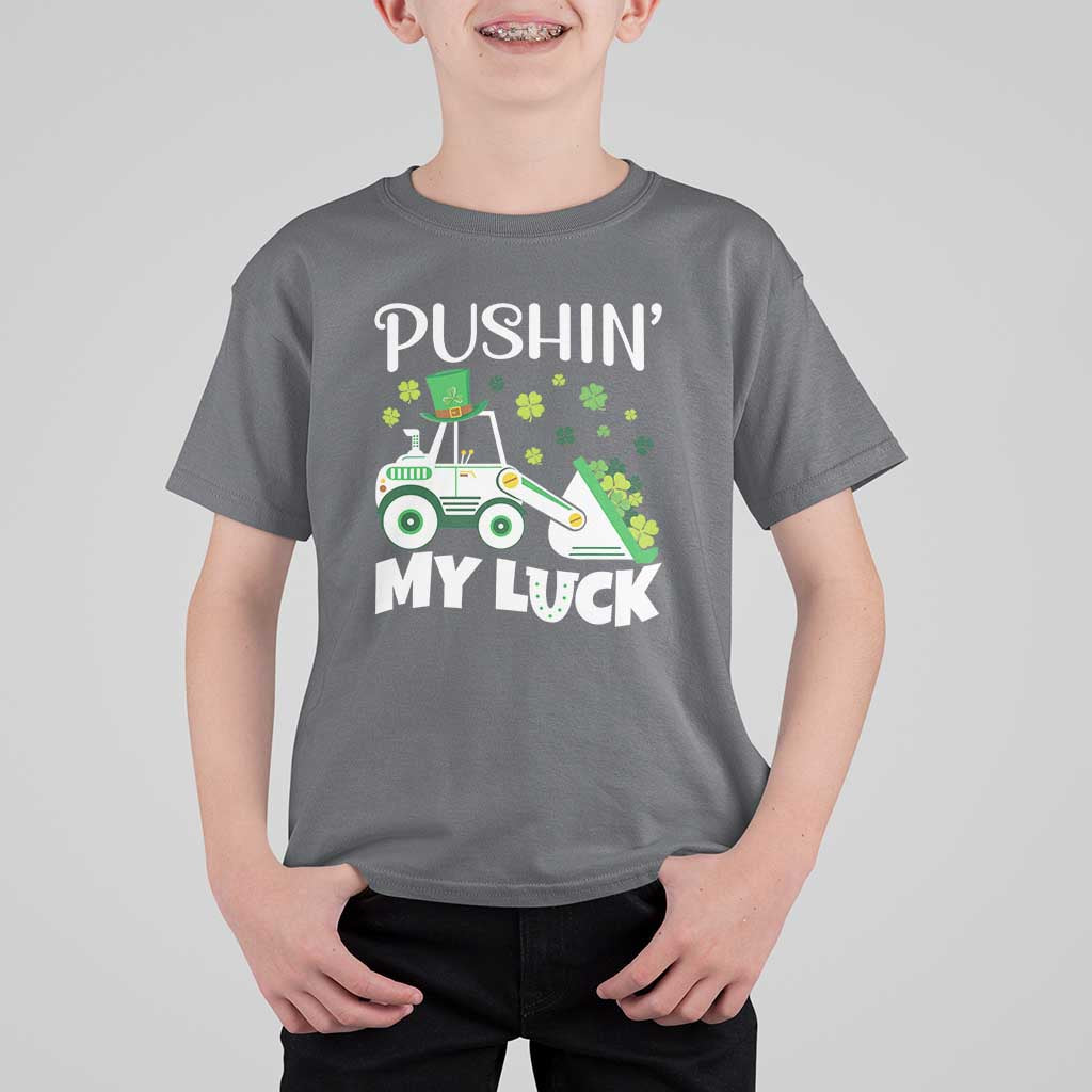 St Patricks Day Boys Truck T Shirt For Kid Pushing My Luck Tractor Toy Lover