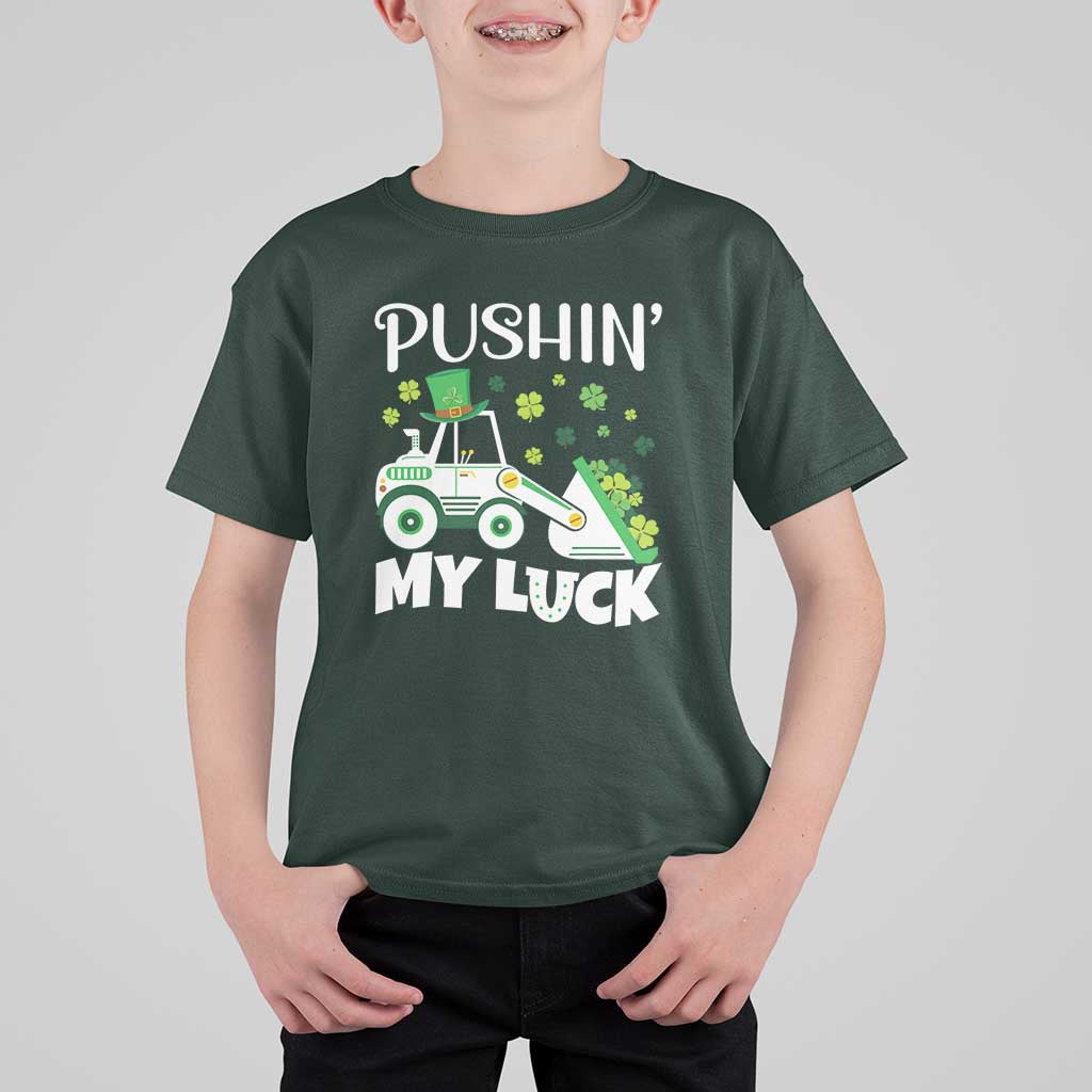 St Patricks Day Boys Truck T Shirt For Kid Pushing My Luck Tractor Toy Lover