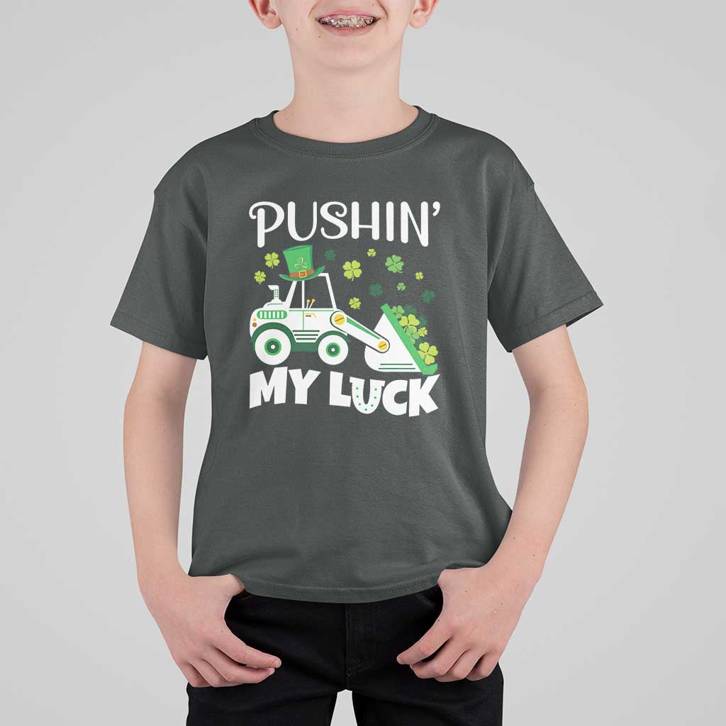 St Patricks Day Boys Truck T Shirt For Kid Pushing My Luck Tractor Toy Lover