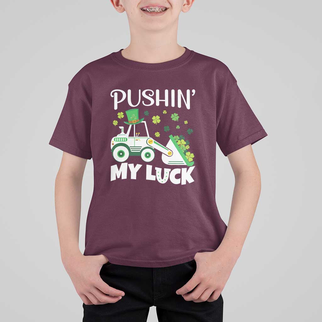 St Patricks Day Boys Truck T Shirt For Kid Pushing My Luck Tractor Toy Lover