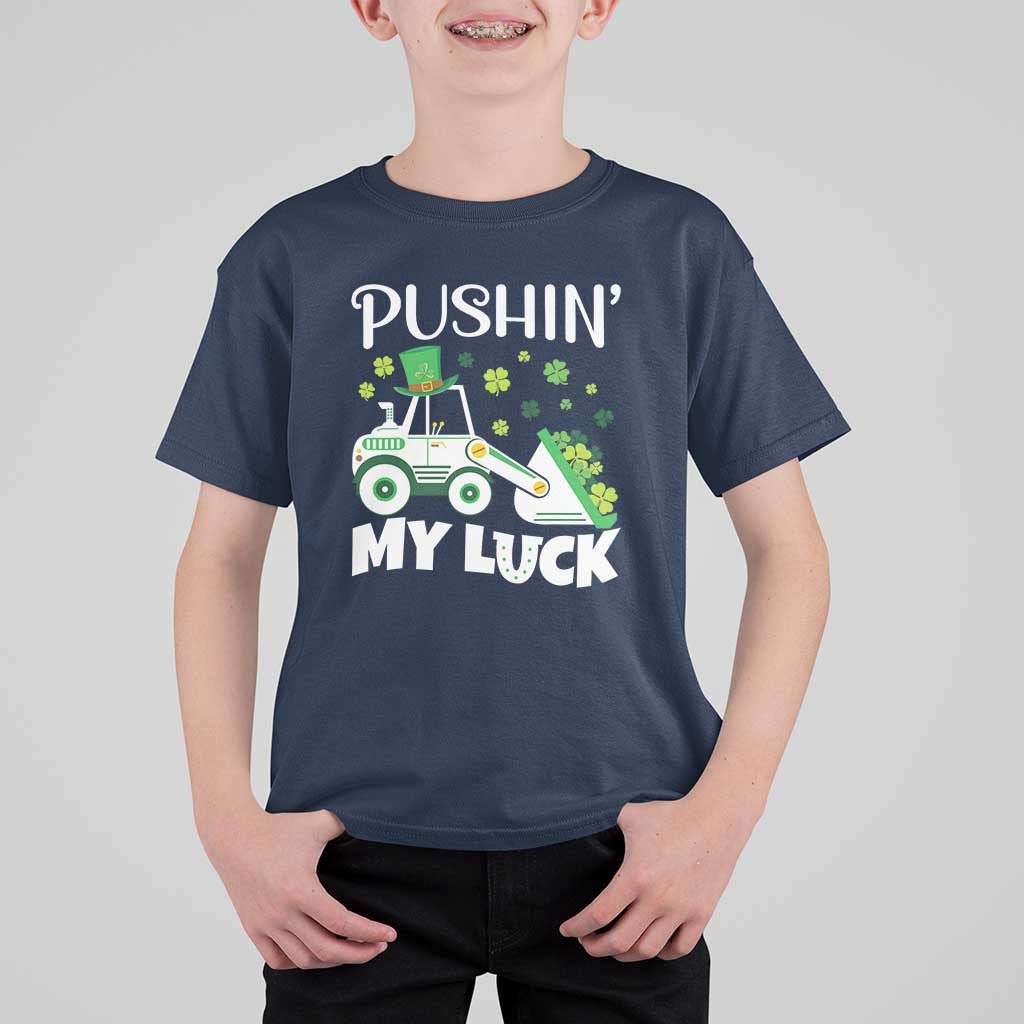 St Patricks Day Boys Truck T Shirt For Kid Pushing My Luck Tractor Toy Lover