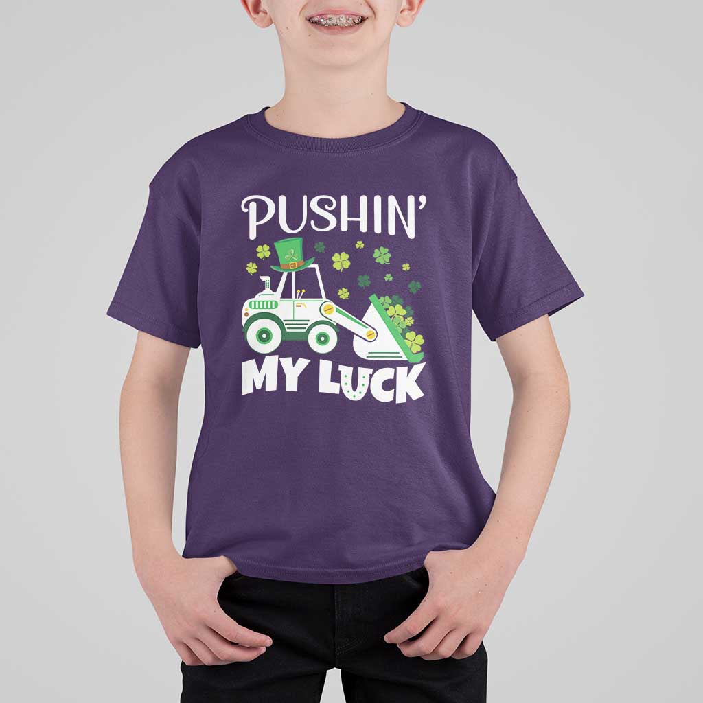 St Patricks Day Boys Truck T Shirt For Kid Pushing My Luck Tractor Toy Lover