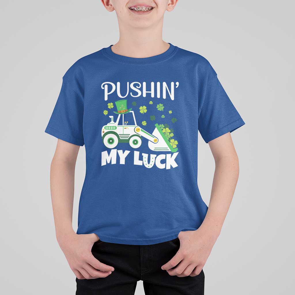 St Patricks Day Boys Truck T Shirt For Kid Pushing My Luck Tractor Toy Lover