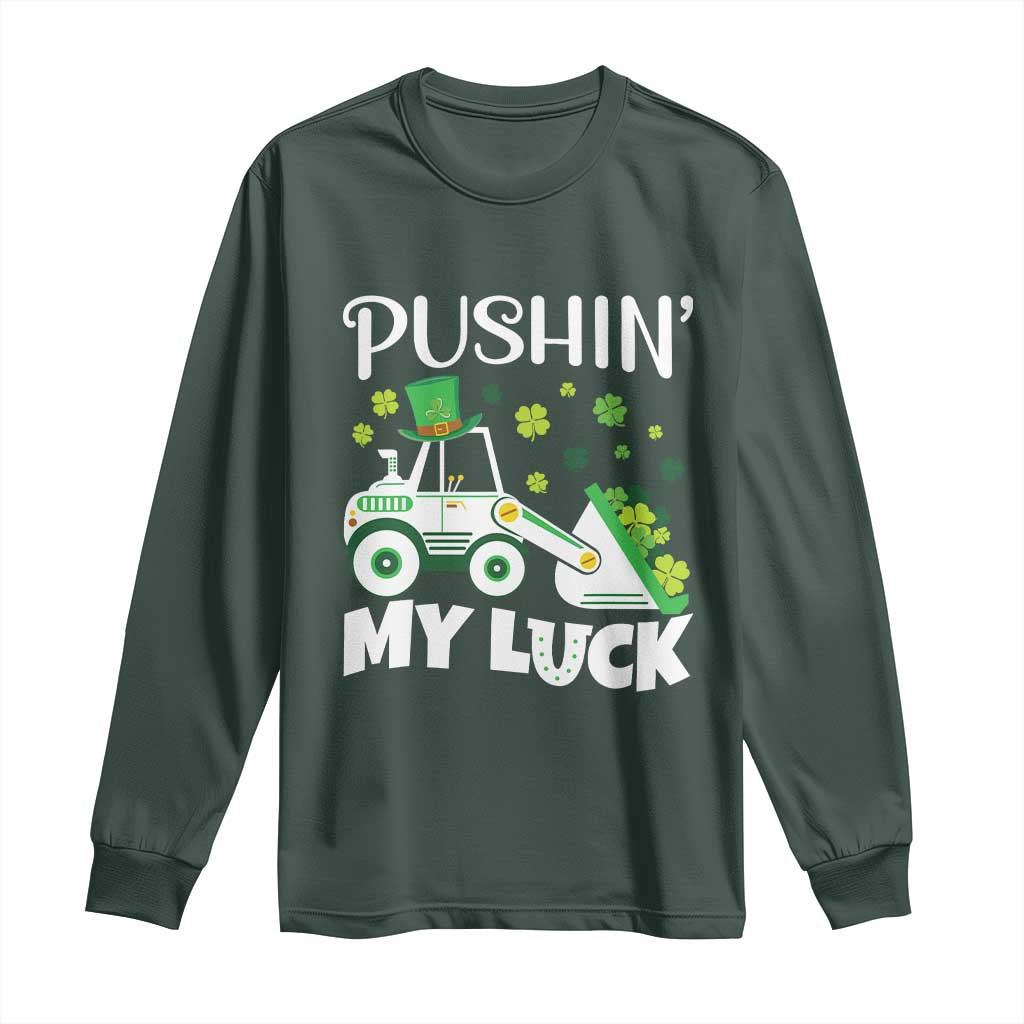 St Patricks Day Boys Truck Long Sleeve Shirt Pushing My Luck Tractor Toy Lover