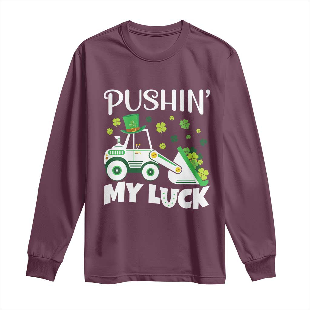 St Patricks Day Boys Truck Long Sleeve Shirt Pushing My Luck Tractor Toy Lover