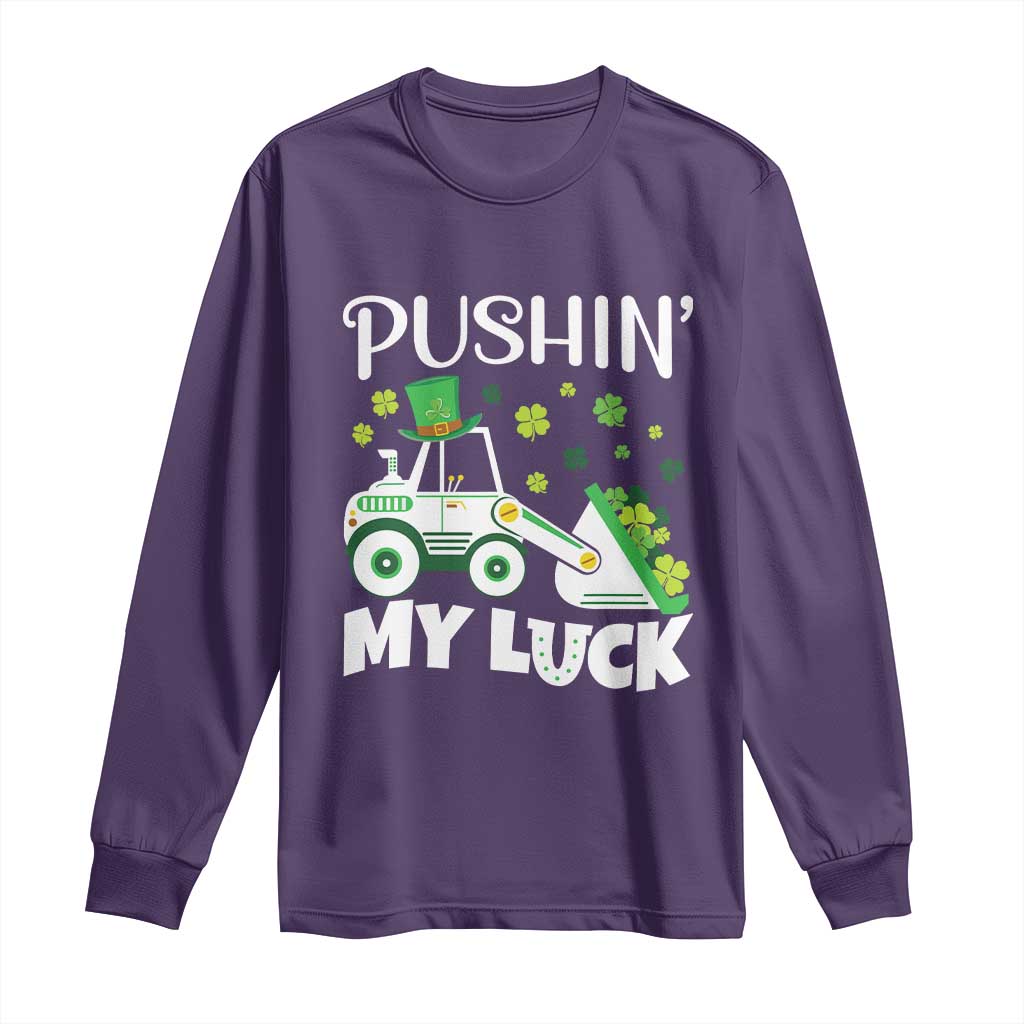 St Patricks Day Boys Truck Long Sleeve Shirt Pushing My Luck Tractor Toy Lover