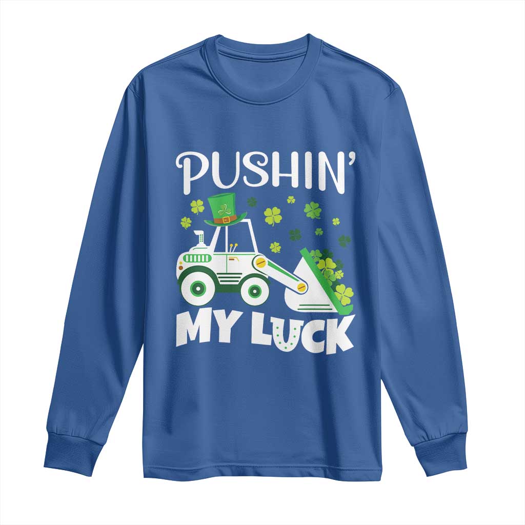St Patricks Day Boys Truck Long Sleeve Shirt Pushing My Luck Tractor Toy Lover
