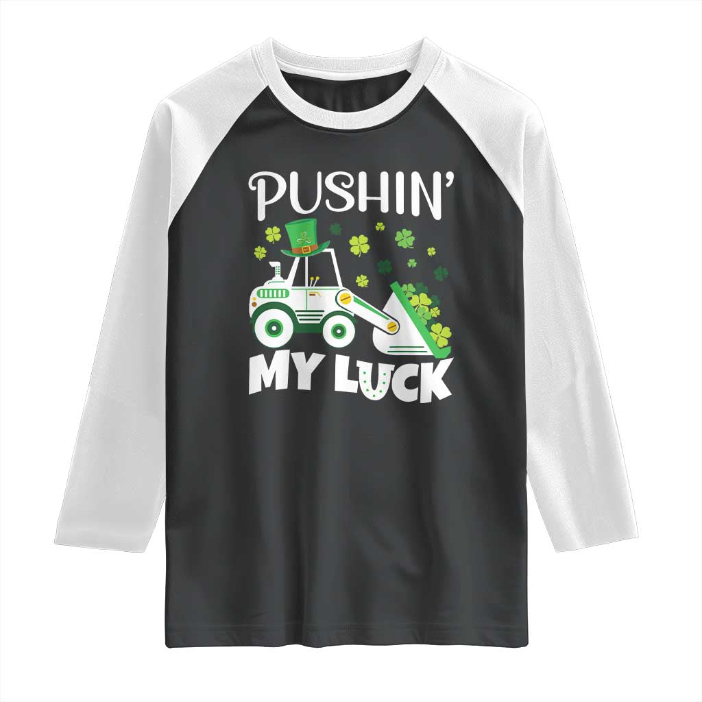 St Patricks Day Boys Truck Raglan Shirt Pushing My Luck Tractor Toy Lover