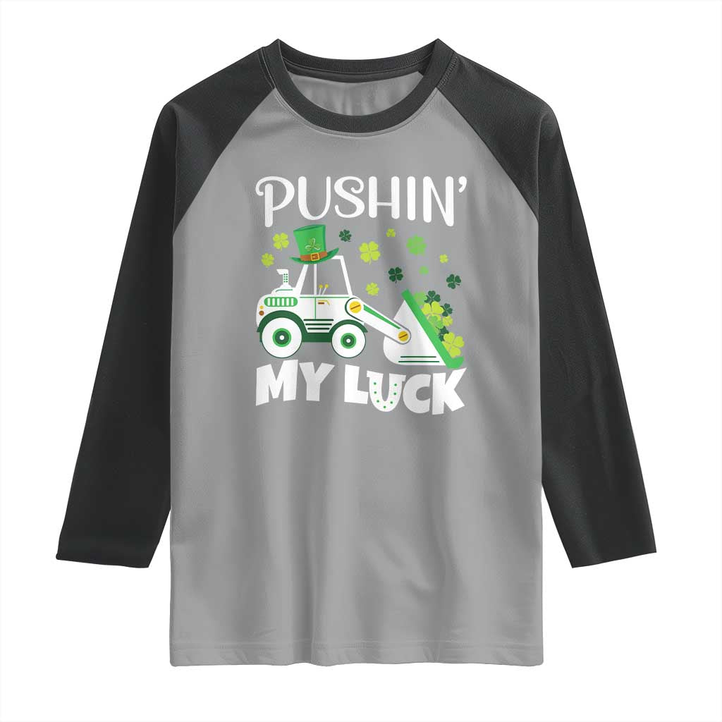 St Patricks Day Boys Truck Raglan Shirt Pushing My Luck Tractor Toy Lover