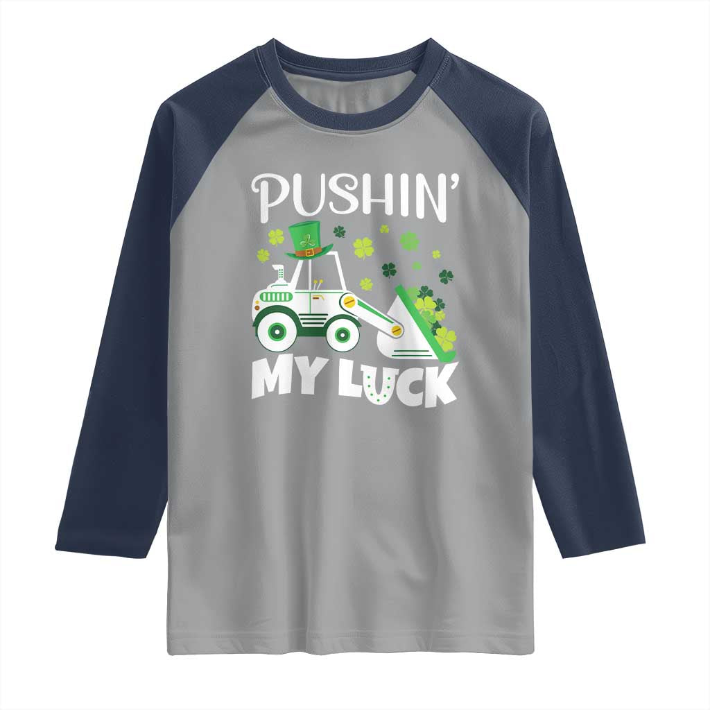 St Patricks Day Boys Truck Raglan Shirt Pushing My Luck Tractor Toy Lover