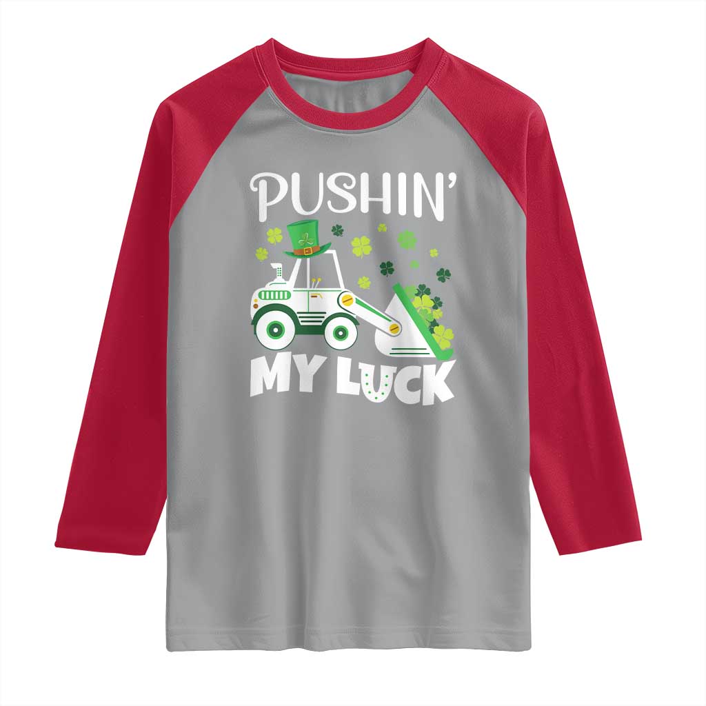 St Patricks Day Boys Truck Raglan Shirt Pushing My Luck Tractor Toy Lover