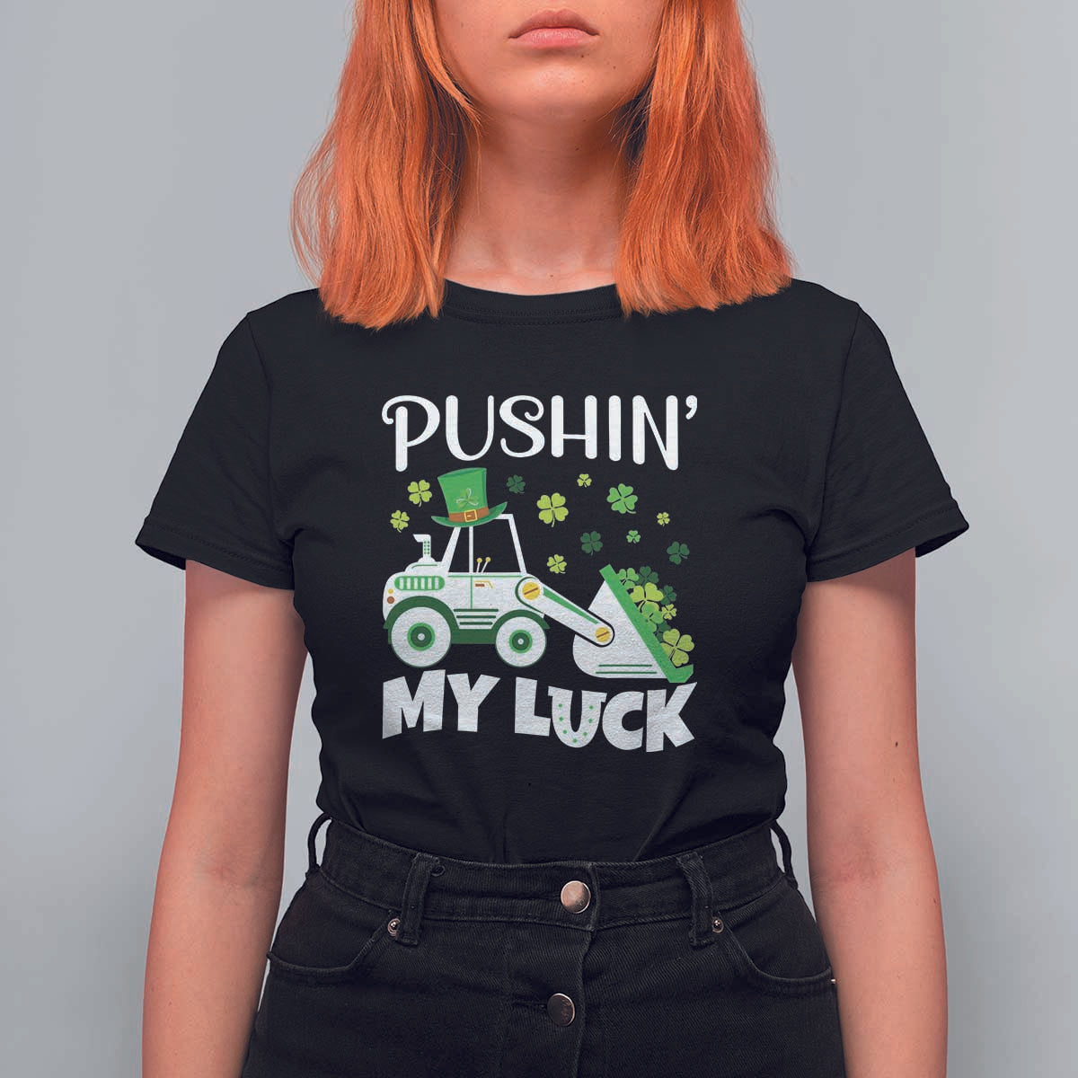 St Patricks Day Boys Truck T Shirt For Women Pushing My Luck Tractor Toy Lover