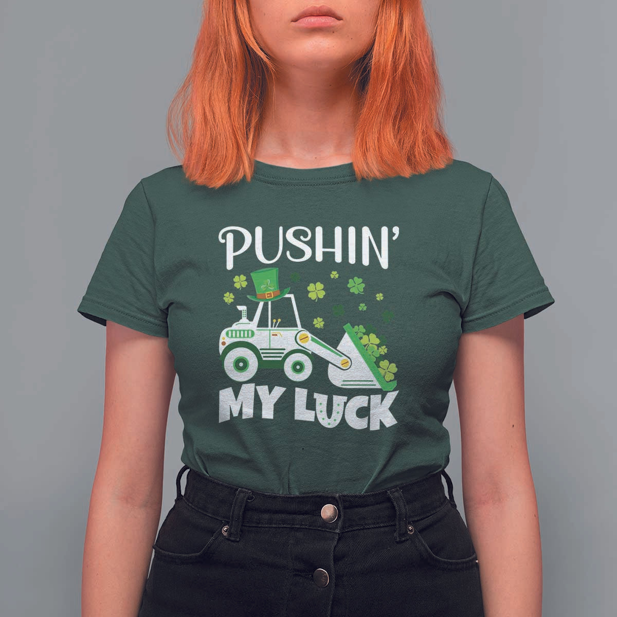 St Patricks Day Boys Truck T Shirt For Women Pushing My Luck Tractor Toy Lover