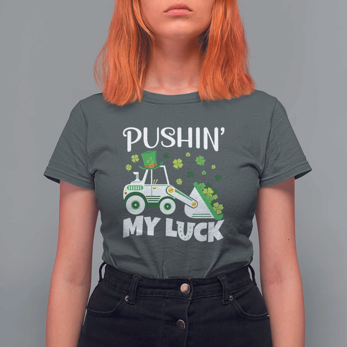 St Patricks Day Boys Truck T Shirt For Women Pushing My Luck Tractor Toy Lover