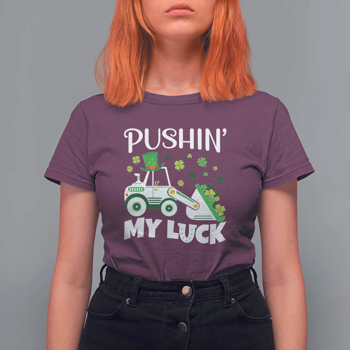St Patricks Day Boys Truck T Shirt For Women Pushing My Luck Tractor Toy Lover