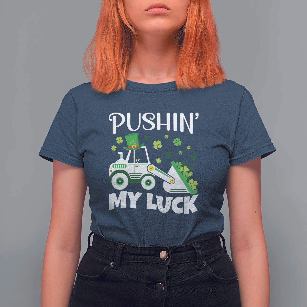 St Patricks Day Boys Truck T Shirt For Women Pushing My Luck Tractor Toy Lover