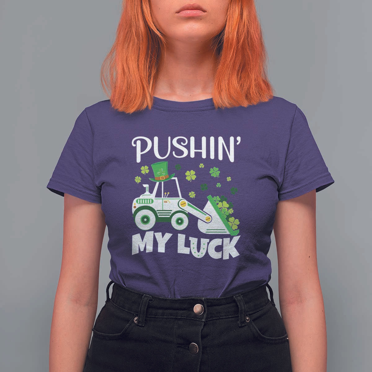 St Patricks Day Boys Truck T Shirt For Women Pushing My Luck Tractor Toy Lover