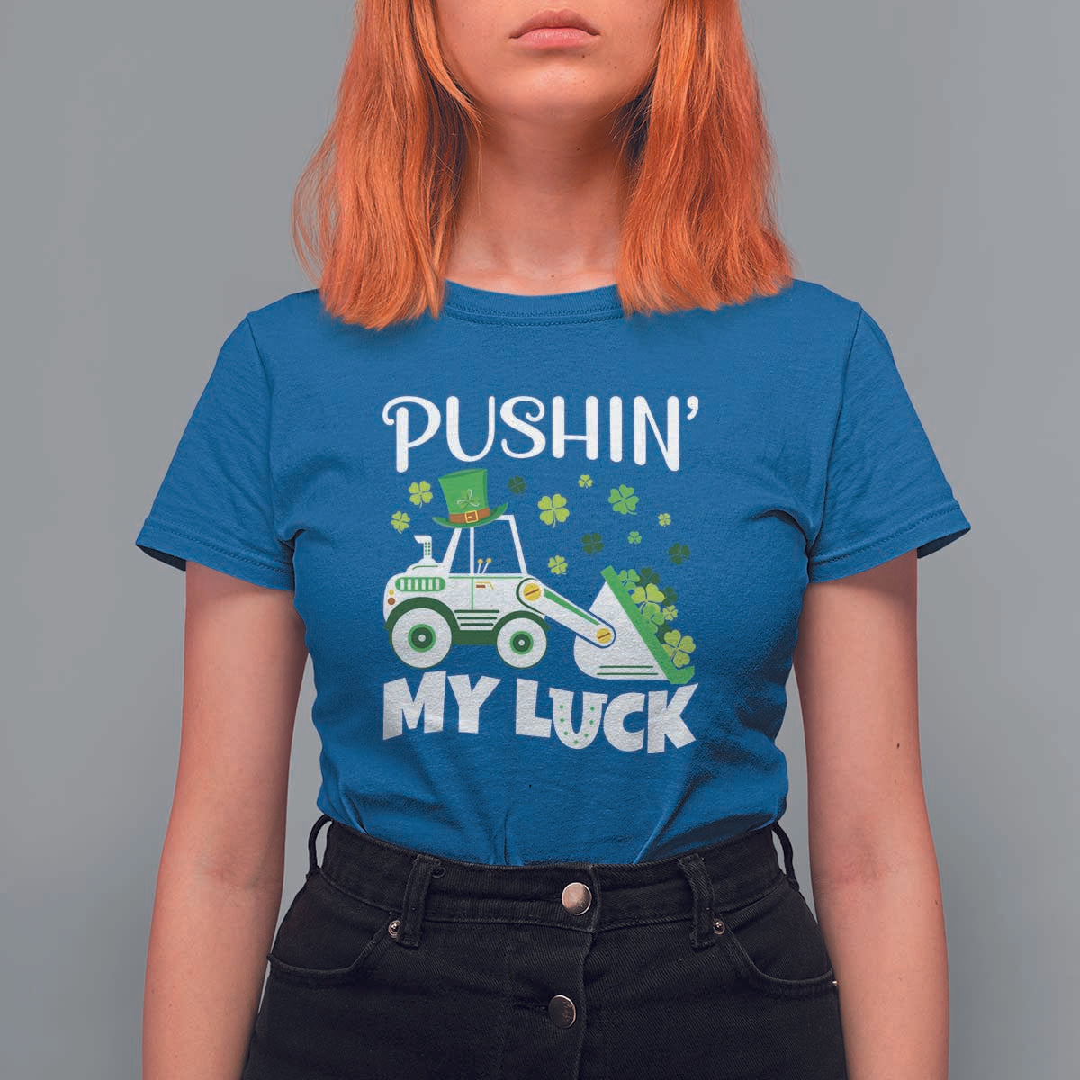 St Patricks Day Boys Truck T Shirt For Women Pushing My Luck Tractor Toy Lover